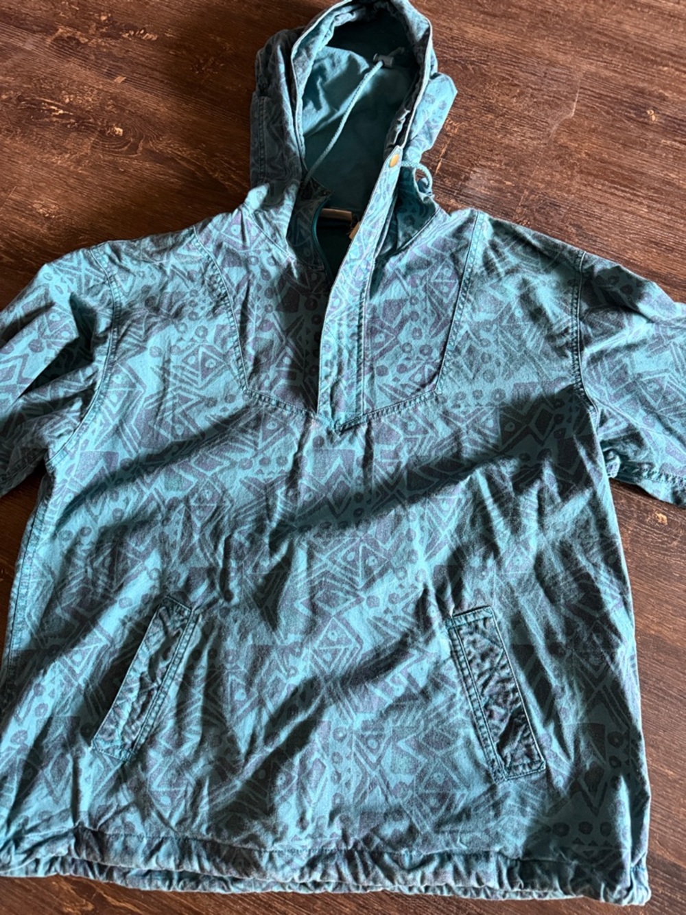 L.L. Bean Teal Patterned Lightweight Hooded Shirt Jacket